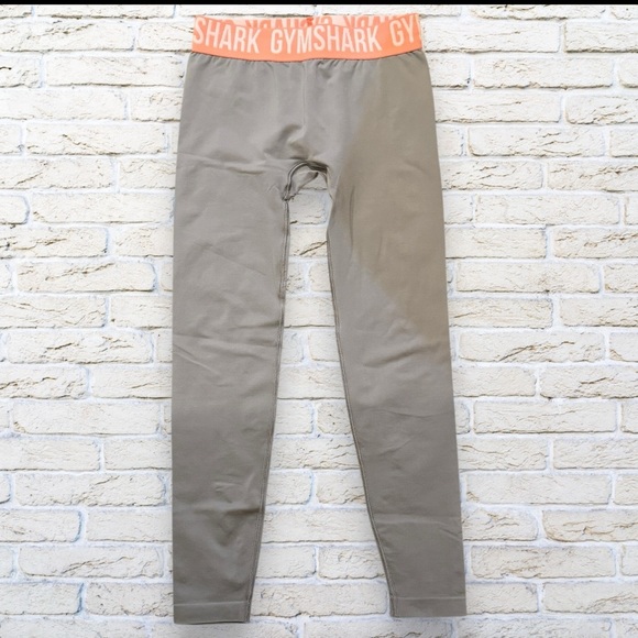 Gymshark Grey Leggings with Peach Waistband Size Small - Picture 1 of 4